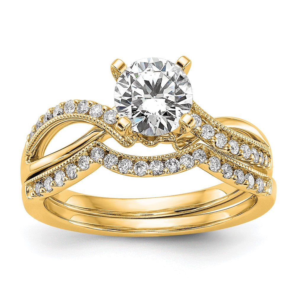 14k Yellow Gold Peg Set Diamond Semi Criss-Cross Eng Ring