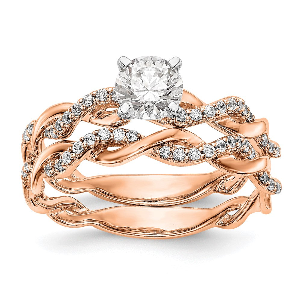 14k Rose Gold 1/10 carat Lab Grown Diamond VS/SI+ G+ Semi Mount Peg Set Criss Cross Engagement Ring