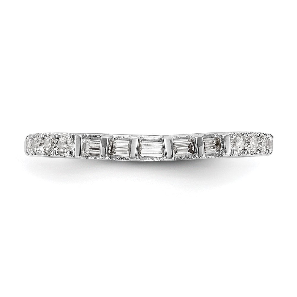 14k White Gold 1/4 carat Round/Baguette Diamond Contoured Complete Wedding Band