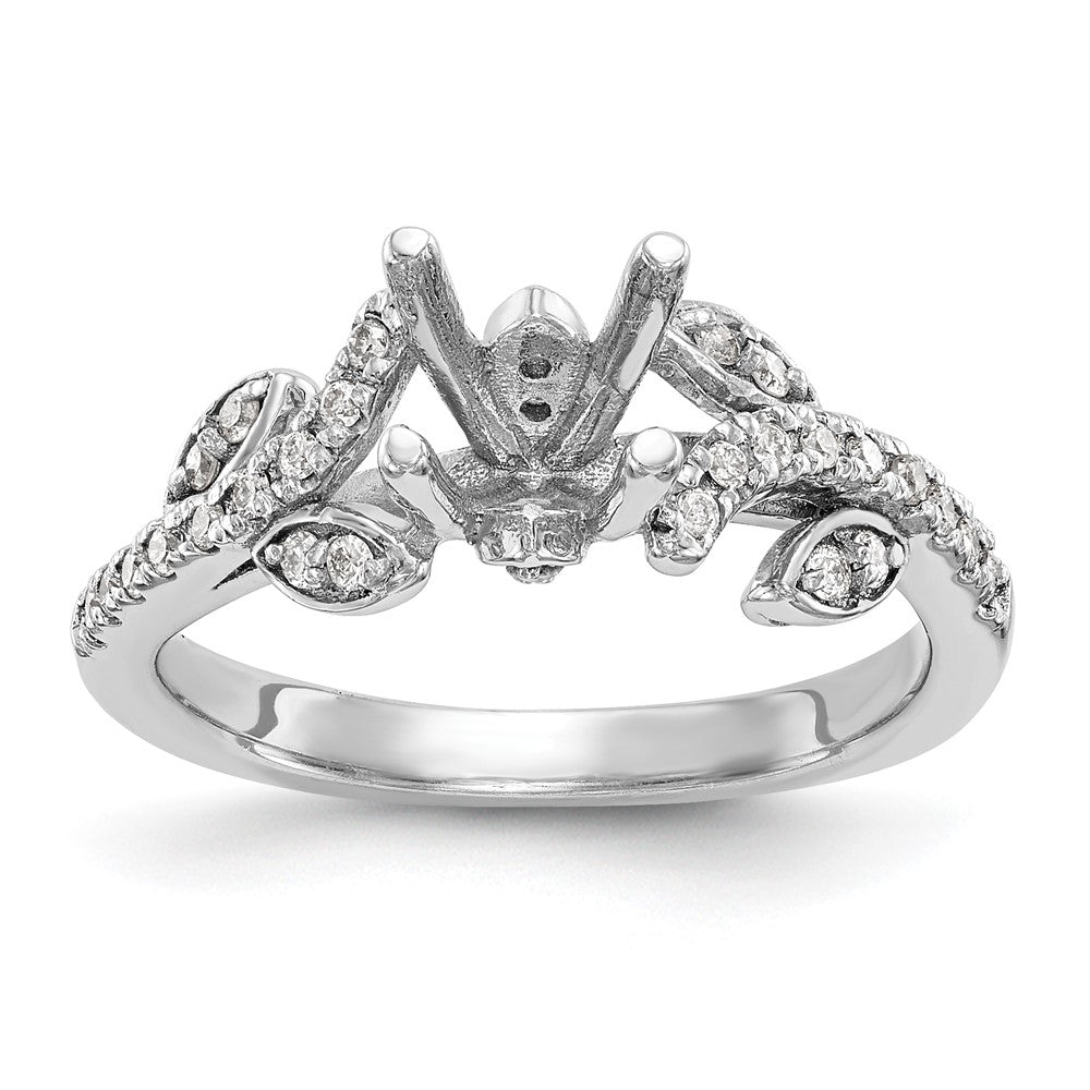 14k White Gold 3/8 carat Lab Grown Diamond VS/SI+ G+ 3/4 carat Center Round Semi Mount Channel Set Shared Prong Engagement Ring