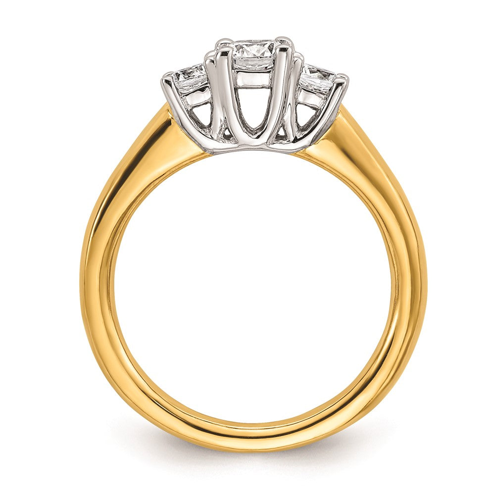 14K Two-tone 3-Stone (Holds 3/8 carat (4.6mm) Round Center and (2-3.5mm) Round Sides) Engagement Ring Mounting