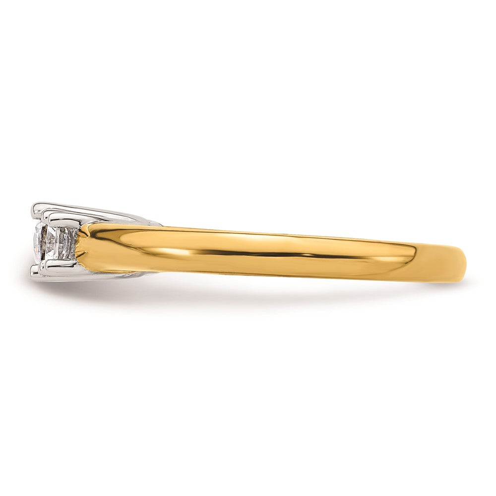 14K Two-tone 3-Stone (Holds 3/8 carat (4.6mm) Round Center and (2-3.5mm) Round Sides) Engagement Ring Mounting