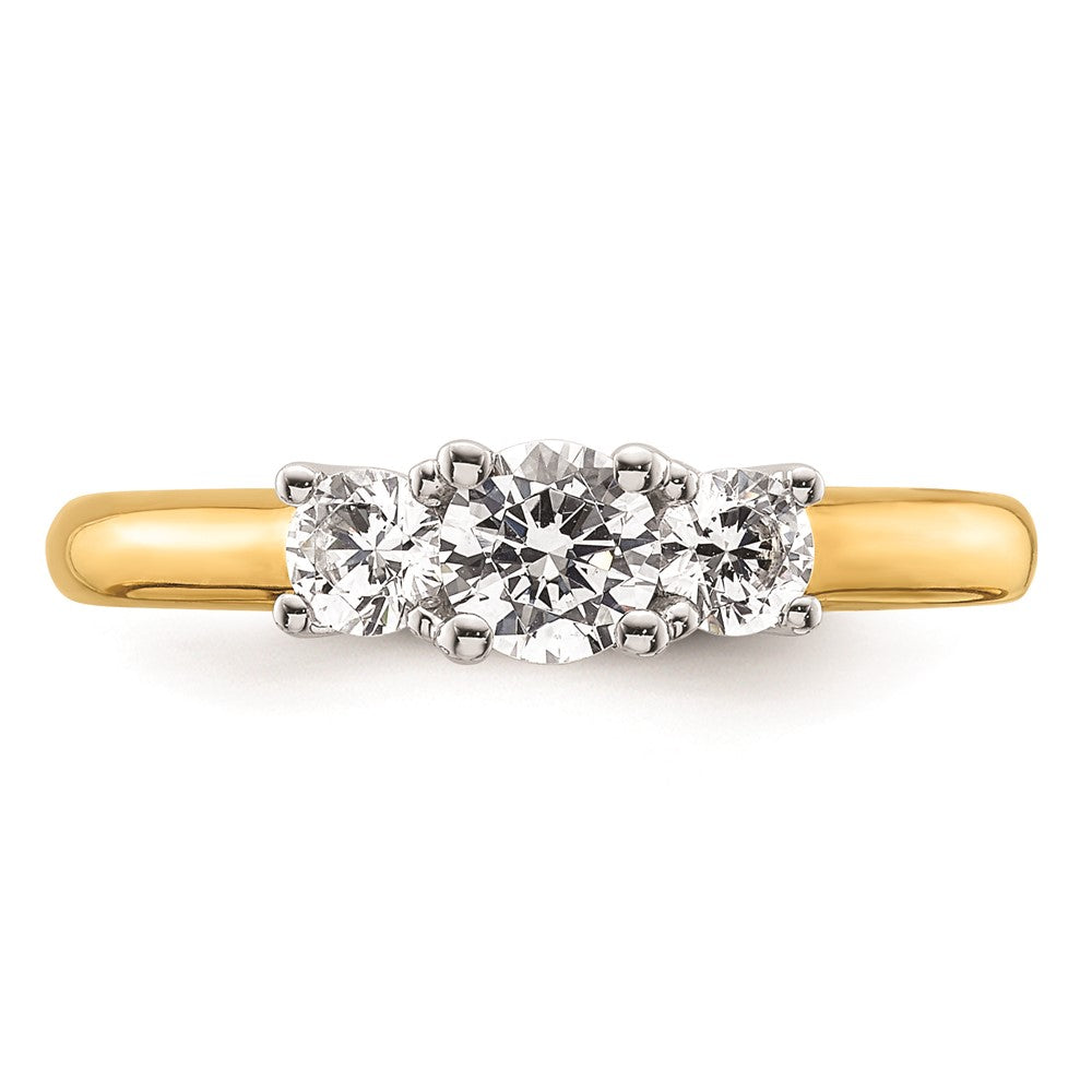 14K Two-tone 3-Stone (Holds 3/8 carat (4.6mm) Round Center and (2-3.5mm) Round Sides) Engagement Ring Mounting