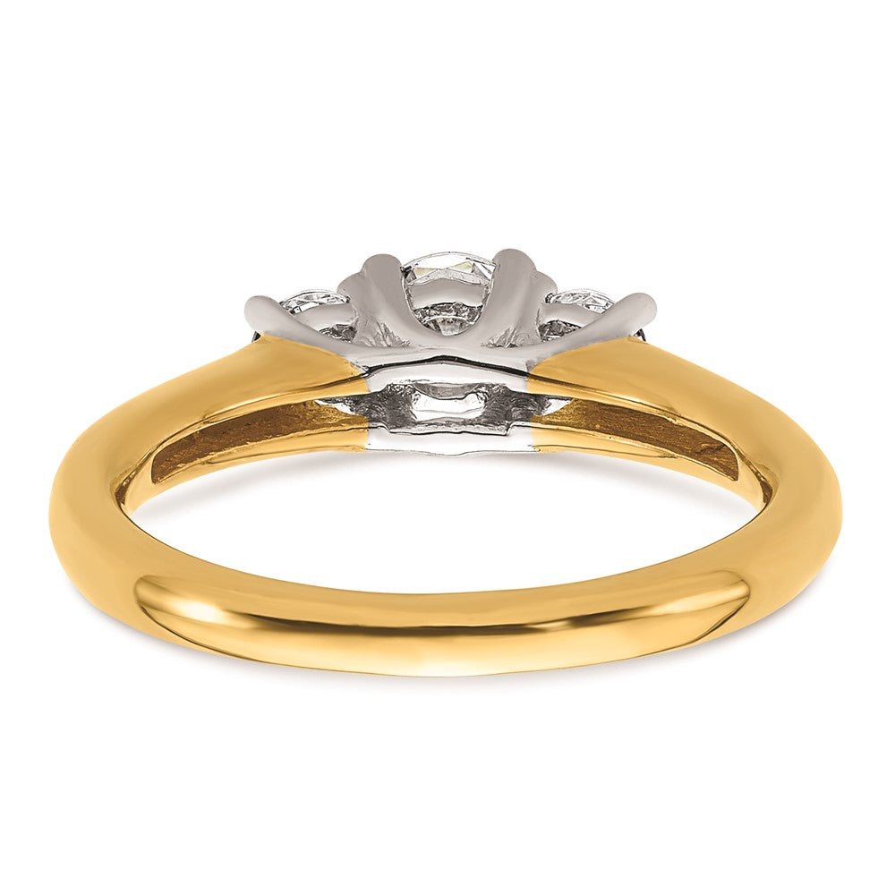 14K Two-tone 3-Stone (Holds 3/8 carat (4.6mm) Round Center and (2-3.5mm) Round Sides) Engagement Ring Mounting
