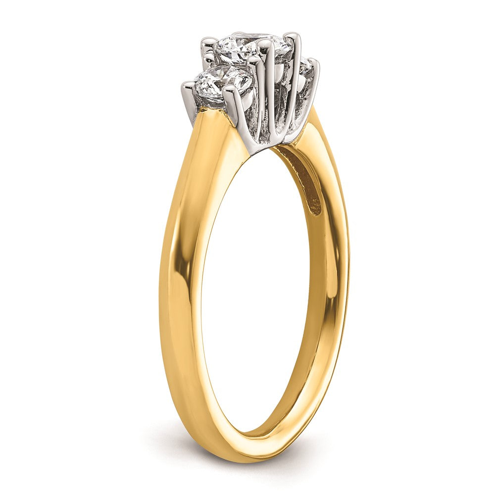 14K Two-tone 3-Stone (Holds 3/8 carat (4.6mm) Round Center and (2-3.5mm) Round Sides) Engagement Ring Mounting