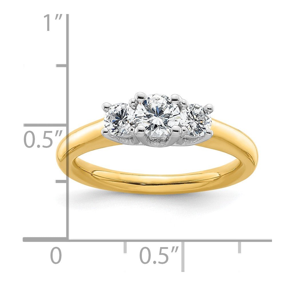 14K Two-tone 3-Stone (Holds 3/8 carat (4.6mm) Round Center and (2-3.5mm) Round Sides) Engagement Ring Mounting