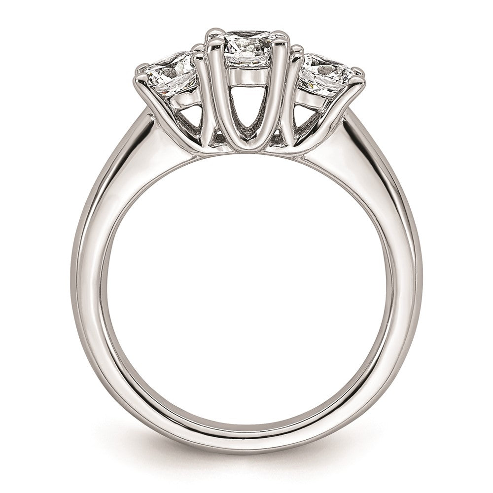 14K White Gold 3-Stone (Holds 1/2 carat (5.2mm) Round Center and (2-4.1mm) Round Sides) Engagement Ring Mounting
