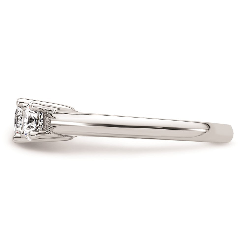 14K White Gold 3-Stone (Holds 1/2 carat (5.2mm) Round Center and (2-4.1mm) Round Sides) Engagement Ring Mounting