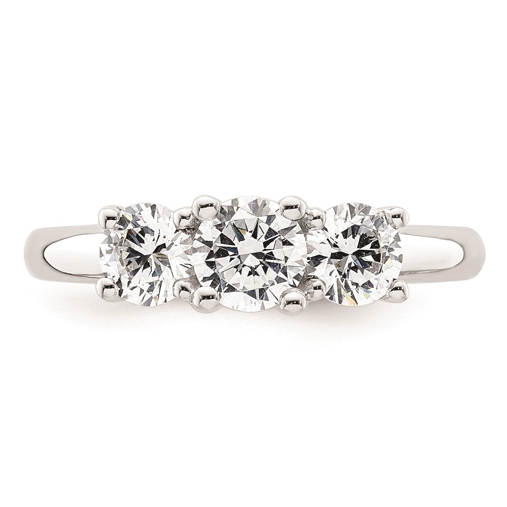 14K White Gold 3-Stone (Holds 1/2 carat (5.2mm) Round Center and (2-4.1mm) Round Sides) Engagement Ring Mounting
