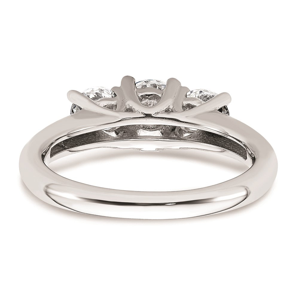 14K White Gold 3-Stone (Holds 1/2 carat (5.2mm) Round Center and (2-4.1mm) Round Sides) Engagement Ring Mounting