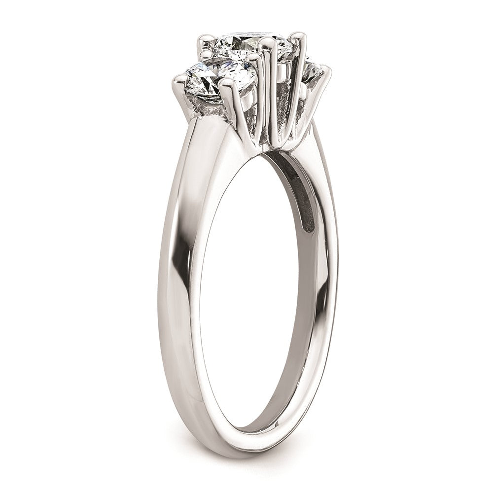 14K White Gold 3-Stone (Holds 1/2 carat (5.2mm) Round Center and (2-4.1mm) Round Sides) Engagement Ring Mounting