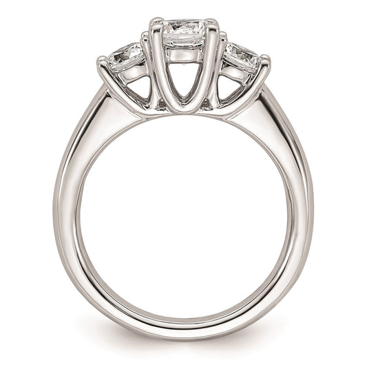 14K White Gold 3-Stone (Holds 3/4 carat (5.8mm) Round Center and (2-4.6mm) Round Sides) Engagement Ring Mounting