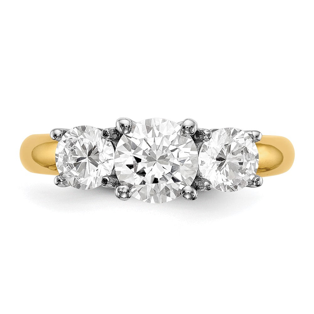14k Two-tone Three Stone 1 carat Center Round and 1/2 carat Side Stone Engagement Ring Mounting