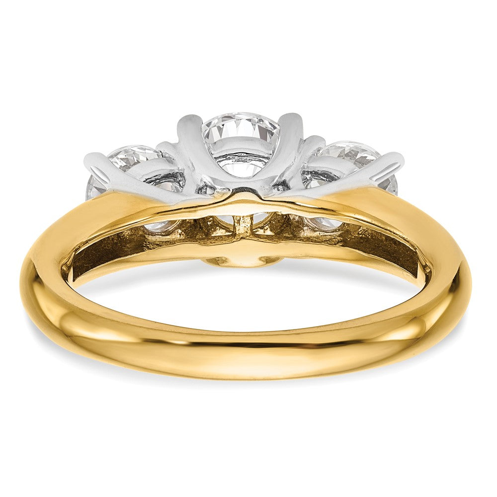 14k Two-tone Three Stone 1 carat Center Round and 1/2 carat Side Stone Engagement Ring Mounting