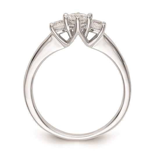 14K White Gold 3-Stone (Holds 3/8 carat (4.6mm) Round Center and (2-3.1mm) Round Sides) Engagement Ring Mounting