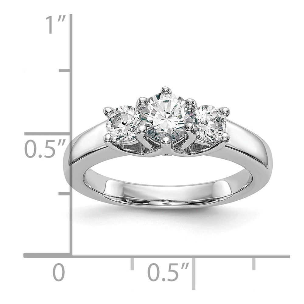 14K White Gold 3-Stone (Holds 1/2 carat (5.2mm) Round Center and (2-4.0mm) Round Sides) Engagement Ring Mounting