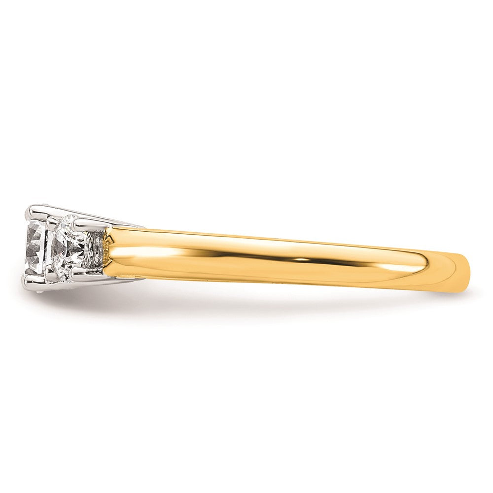 14K Two-tone 3-Stone (Holds 1/2 carat (5.2mm) Round Center and (2-4.1mm) Round Sides) Engagement Ring Mounting