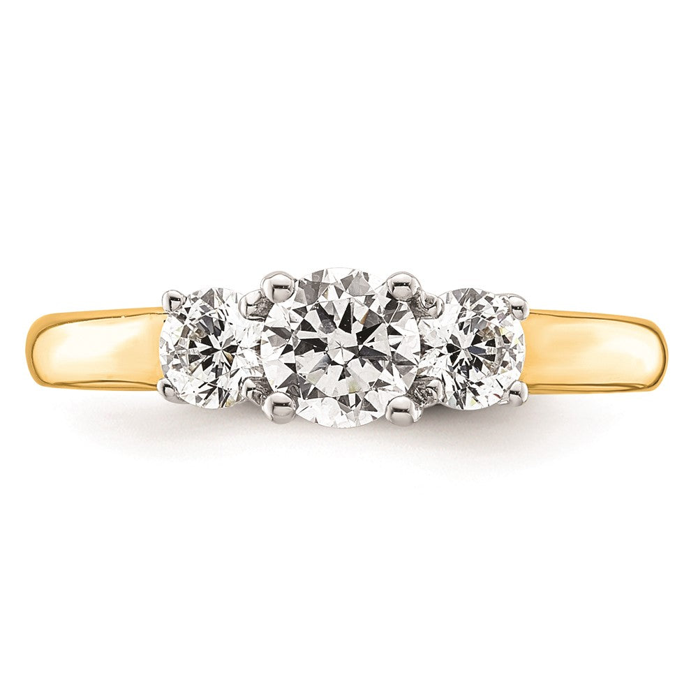 14K Two-tone 3-Stone (Holds 1/2 carat (5.2mm) Round Center and (2-4.1mm) Round Sides) Engagement Ring Mounting
