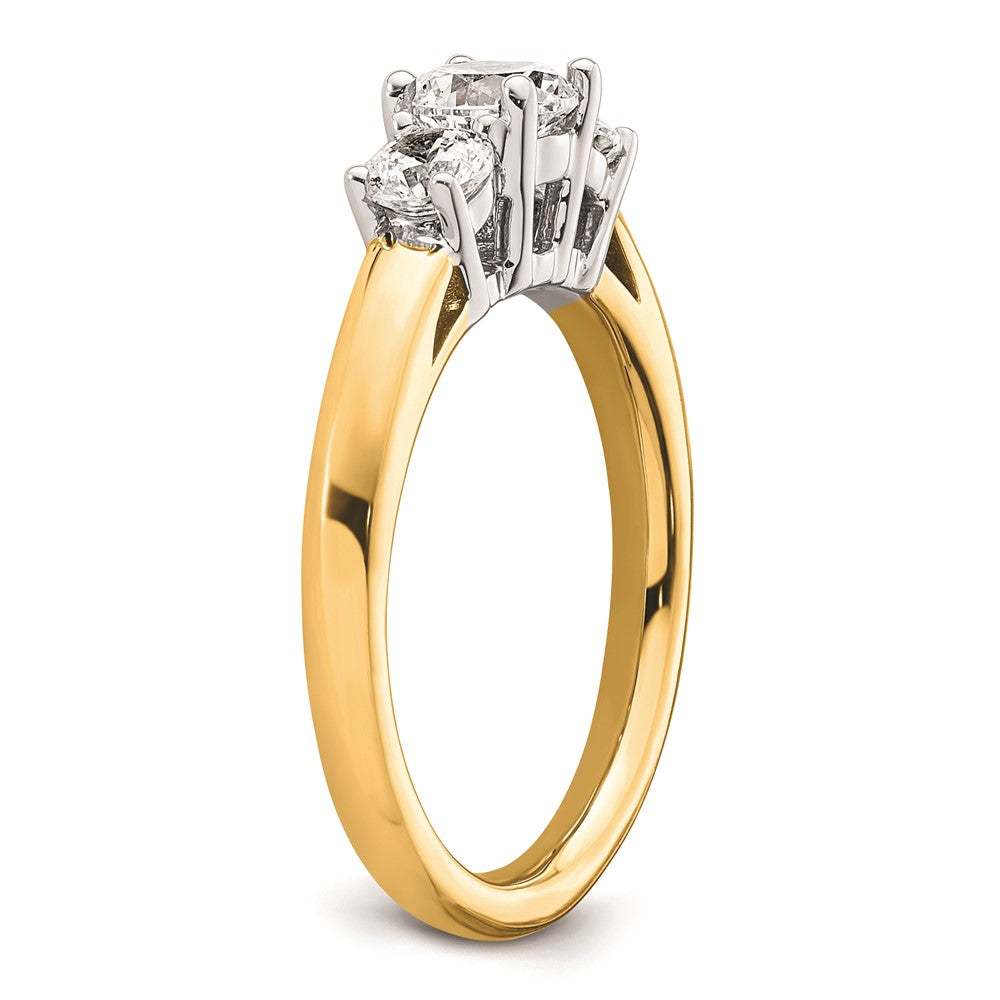14K Two-tone 3-Stone (Holds 1/2 carat (5.2mm) Round Center and (2-4.1mm) Round Sides) Engagement Ring Mounting