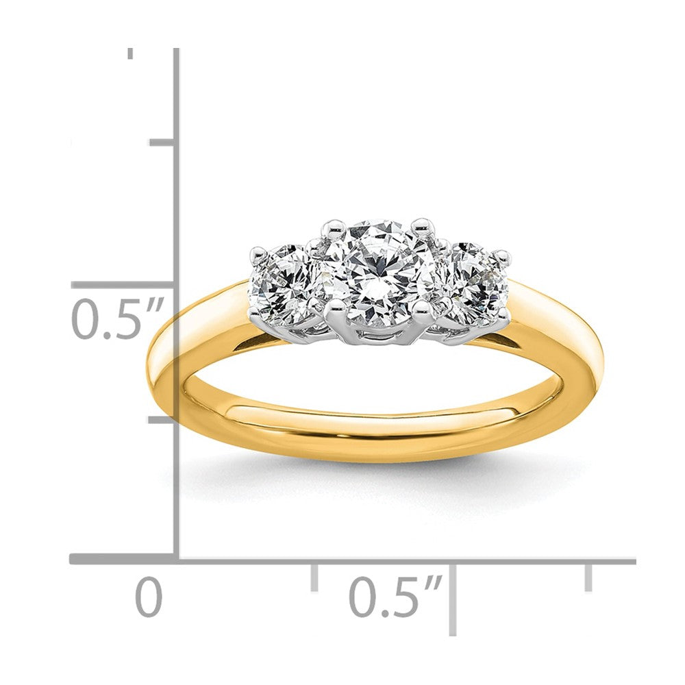 14K Two-tone 3-Stone (Holds 1/2 carat (5.2mm) Round Center and (2-4.1mm) Round Sides) Engagement Ring Mounting