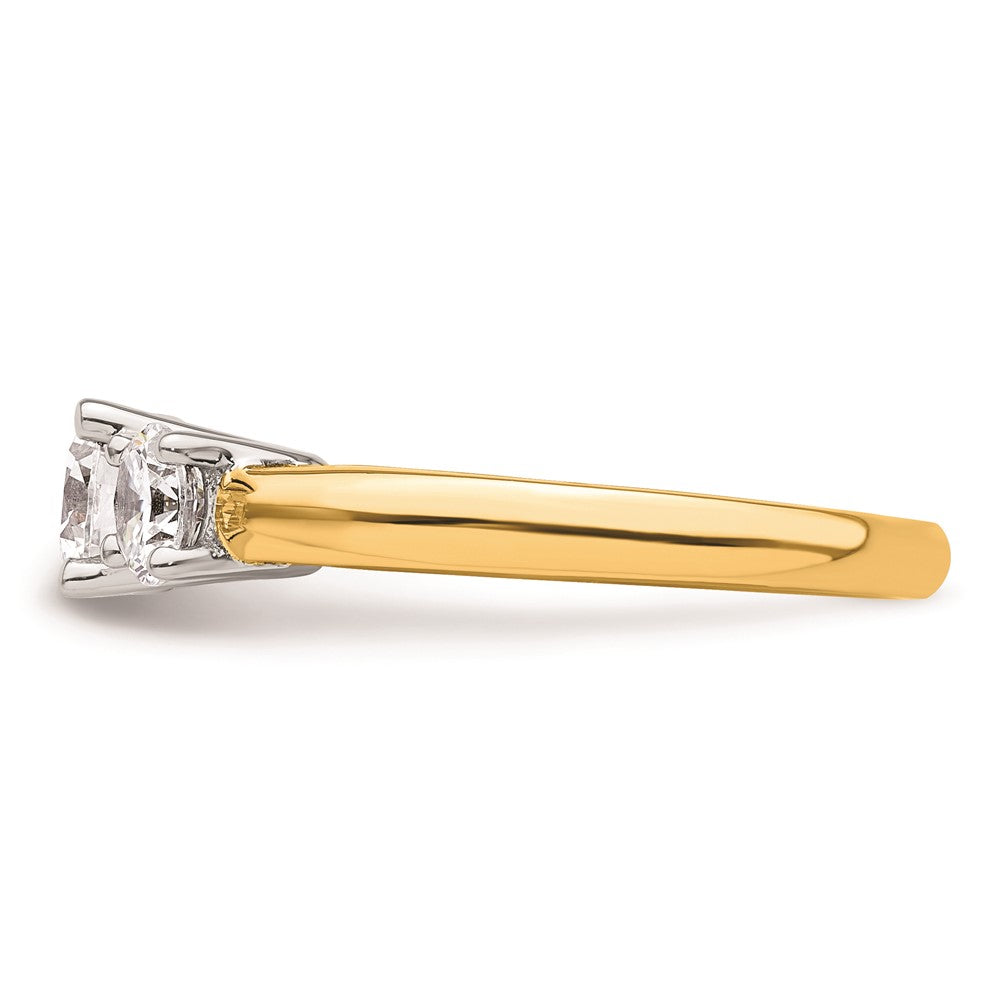 14K Two-tone 3-Stone (Holds 3/4 carat (5.8mm) Round Center and (2-4.6mm) Round Sides) Engagement Ring Mounting
