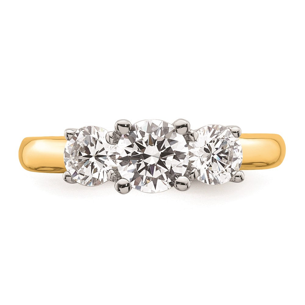 14K Two-tone 3-Stone (Holds 3/4 carat (5.8mm) Round Center and (2-4.6mm) Round Sides) Engagement Ring Mounting