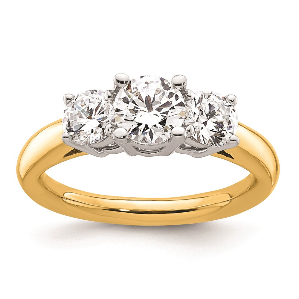 14K Two-tone 3-Stone (Holds 3/4 carat (5.8mm) Round Center and (2-4.6mm) Round Sides) Engagement Ring Mounting