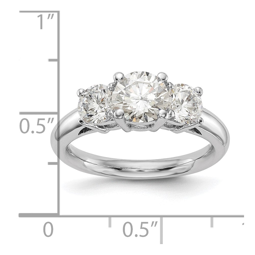 14K White Gold 3-Stone (Holds 1 carat (6.5mm) Round Center and (2-5.2mm) Round Sides) Engagement Ring Mounting