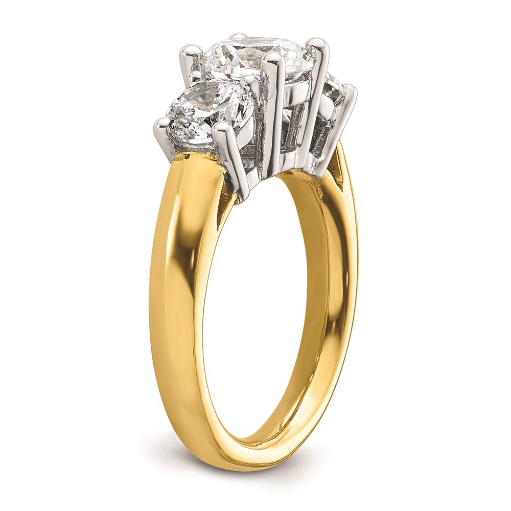 14K Two-tone 3-Stone (Holds 1.5 carat (7.5mm) Round Center and (2-5.8mm) Round Sides) Engagement Ring Mounting