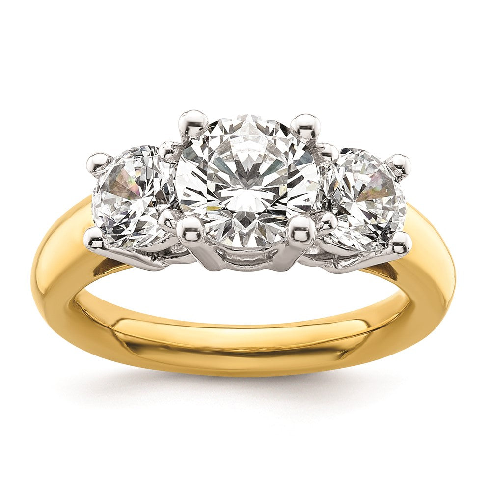 14K Two-tone 3-Stone (Holds 1.5 carat (7.5mm) Round Center and (2-5.8mm) Round Sides) Engagement Ring Mounting