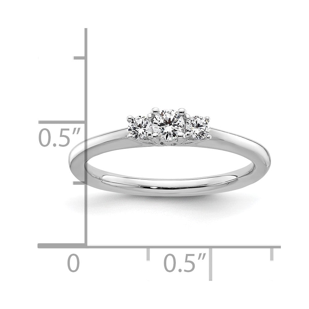 14K White Gold 3-Stone (Holds 1/8 carat (3.20mm) Round Center and (2-2.5mm) Round Sides) Engagement Ring Mounting