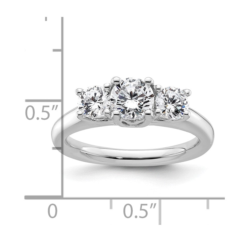 14K White Gold 3-Stone (Holds 3/4 carat (5.80mm) Round Center and (2-4.6mm) Round Sides) Engagement Ring Mounting
