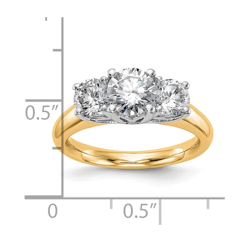 14K Two-tone 3-Stone (Holds 1 carat (6.50mm) Round Center and (2-5.2mm) Round Sides) Engagement Ring Mounting