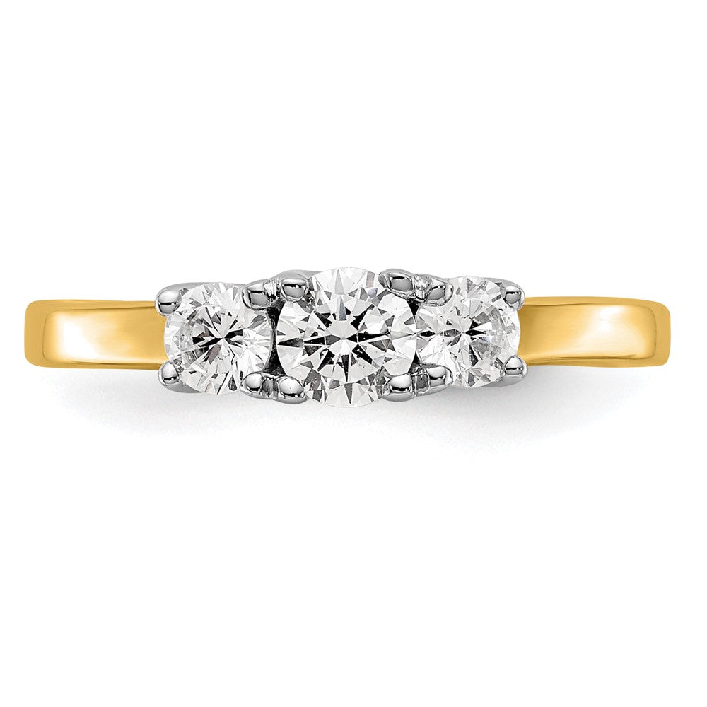 14K Two-tone 3-Stone (Holds 1/4 carat (4.1mm) Round Center) Includes 2-3.2mm Round Side Diamonds Semi-Mount Engagement Ring