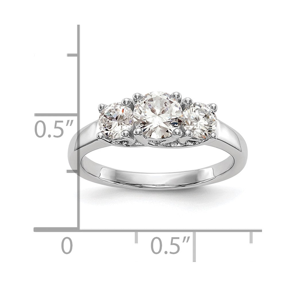 14K White Gold 3-Stone (Holds 1/2 carat (5.2mm) Round Center and (2-4.00mm) Round Sides) Engagement Ring Mounting