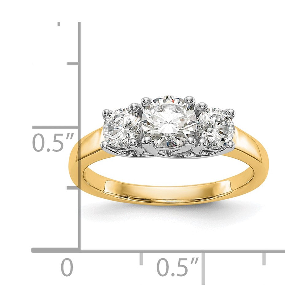 14K Two-tone 3-Stone (Holds 1/2 carat (5.2mm) Round Center and (2-4.00mm) Round Sides) Engagement Ring Mounting