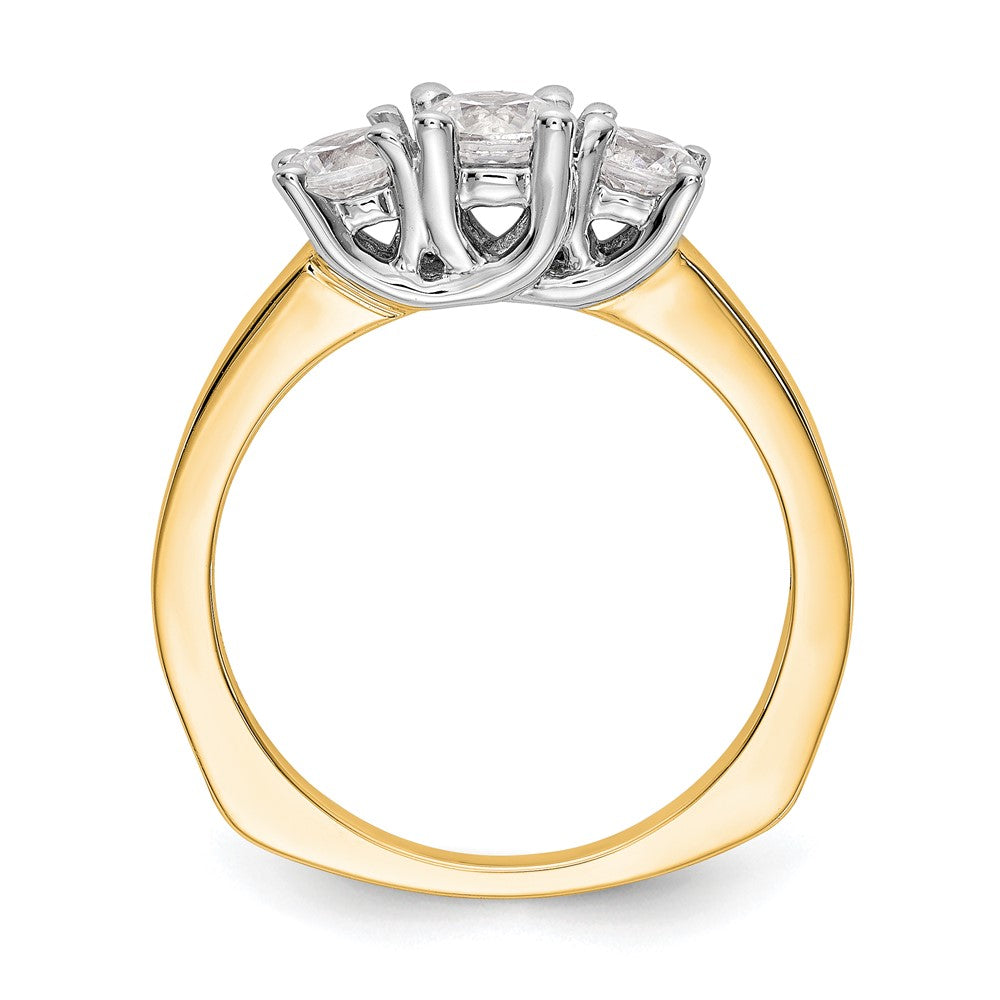 14K Two-tone 3-Stone (Holds 1/2 carat (4.7mm) Round Center and (2-4.00mm) Round Sides) Engagement Ring Mounting
