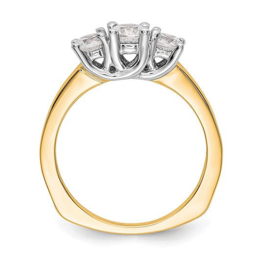 14K Two-tone 3-Stone (Holds 1/2 carat (4.7mm) Round Center and (2-4.00mm) Round Sides) Engagement Ring Mounting