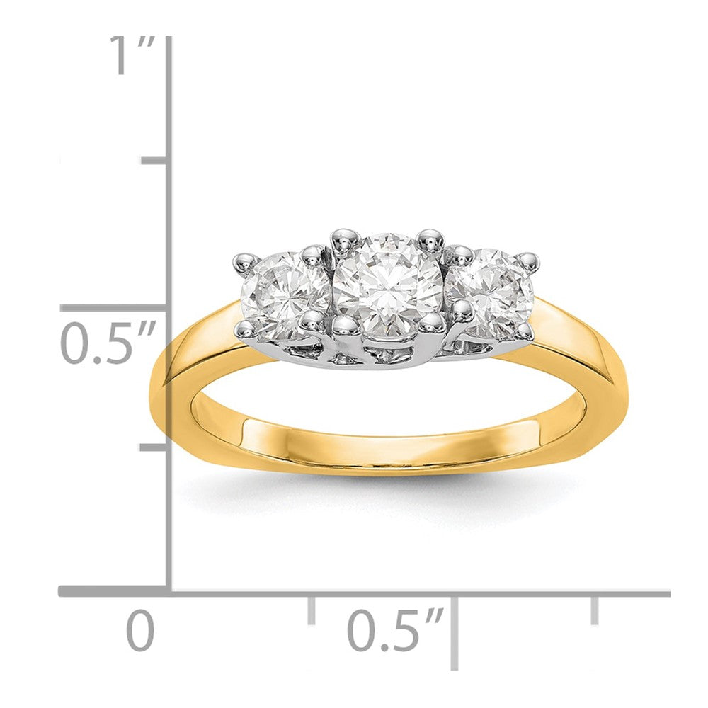 14K Two-tone 3-Stone (Holds 1/2 carat (4.7mm) Round Center and (2-4.00mm) Round Sides) Engagement Ring Mounting