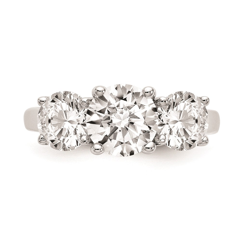14K White Gold 3-Stone (Holds 1 carat (6.5mm) Round Center and (2-5.00mm) Round Sides) Engagement Ring Mounting