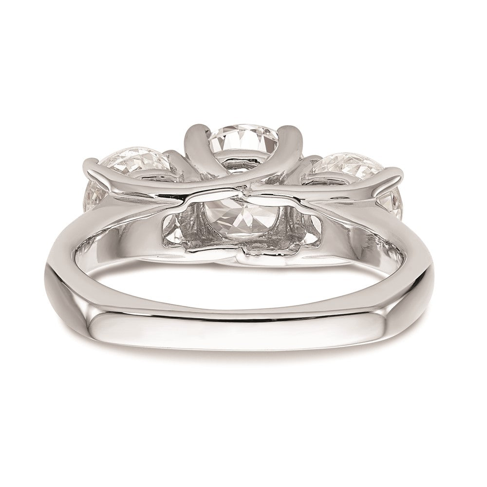 14K White Gold 3-Stone (Holds 1 carat (6.5mm) Round Center and (2-5.00mm) Round Sides) Engagement Ring Mounting