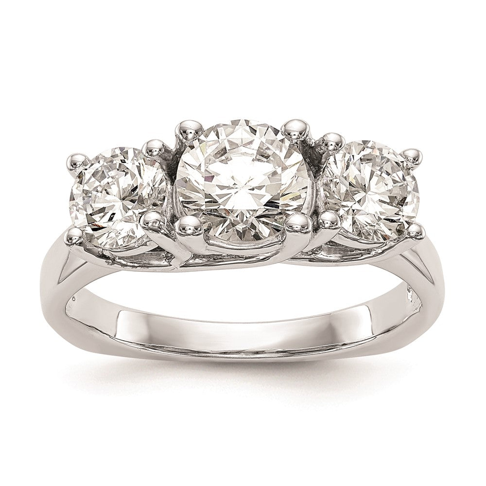 14K White Gold 3-Stone (Holds 1 carat (6.5mm) Round Center and (2-5.00mm) Round Sides) Engagement Ring Mounting