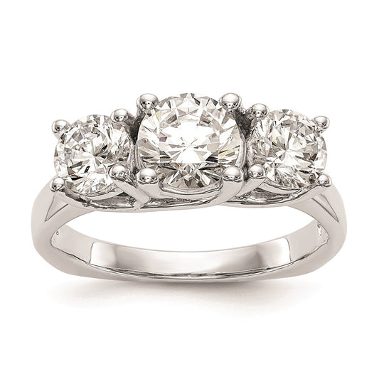 14K White Gold 3-Stone (Holds 1 carat (6.5mm) Round Center and (2-5.00mm) Round Sides) Engagement Ring Mounting