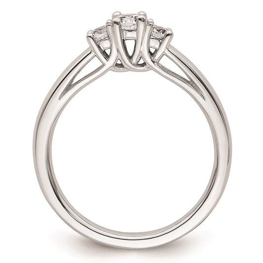 14K White Gold 3-Stone (Holds 1/6 carat (3.5mm) Round Center and (2-2.8mm) Round Sides) Engagement Ring Mounting
