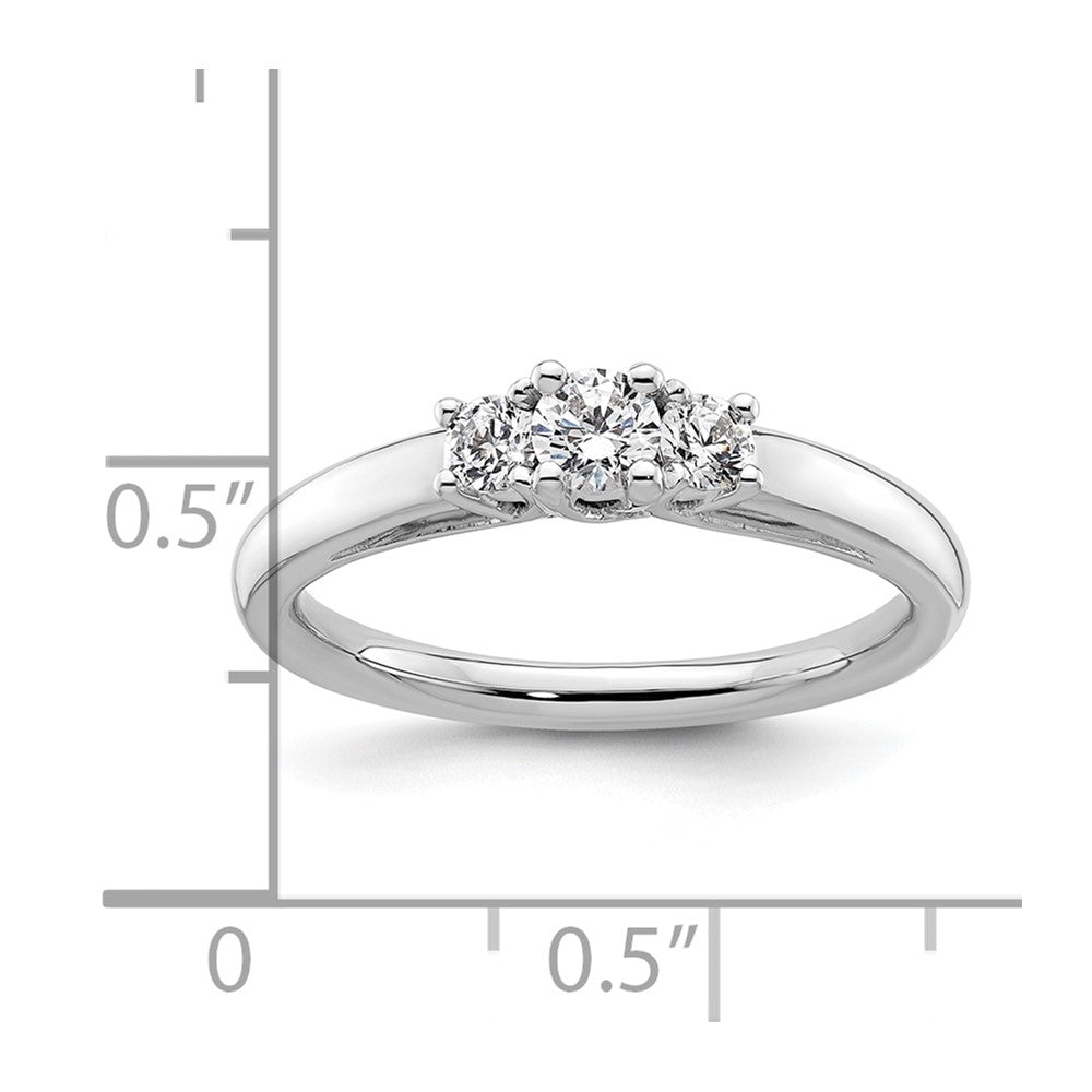 14K White Gold 3-Stone (Holds 1/6 carat (3.5mm) Round Center and (2-2.8mm) Round Sides) Engagement Ring Mounting