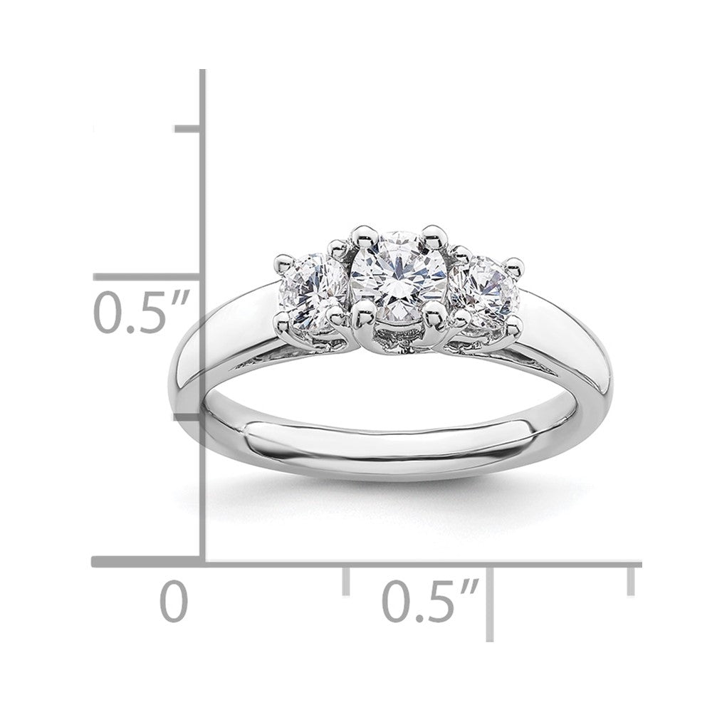 14K White Gold 3-Stone (Holds 3/8 carat (4.6mm) Round Center and (2-3.7mm) Round Sides) Engagement Ring Mounting