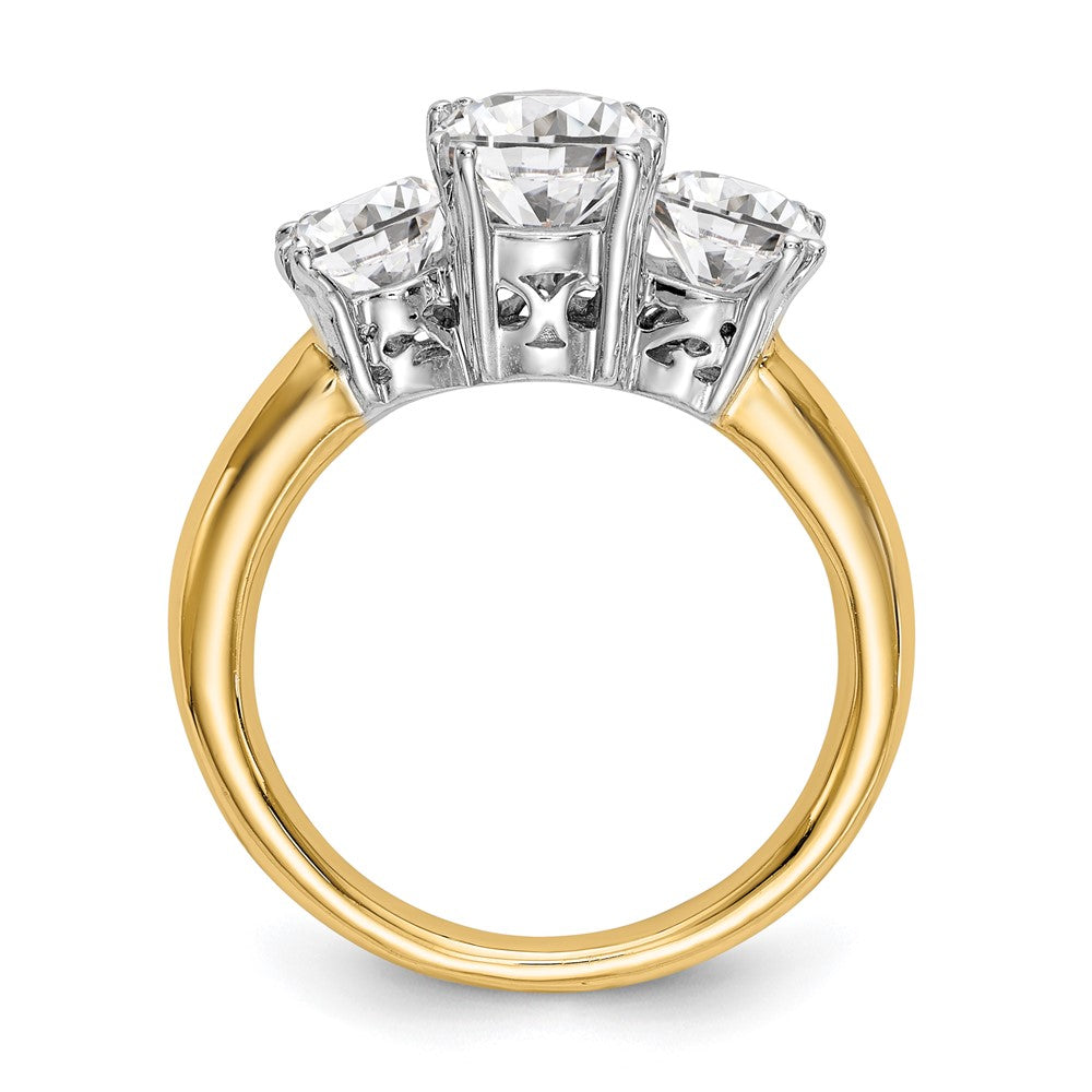 14K Two-tone 3-Stone (Holds 6.5mm Round Center and (2-5.00mm) Round Sides) Engagement Ring Mounting