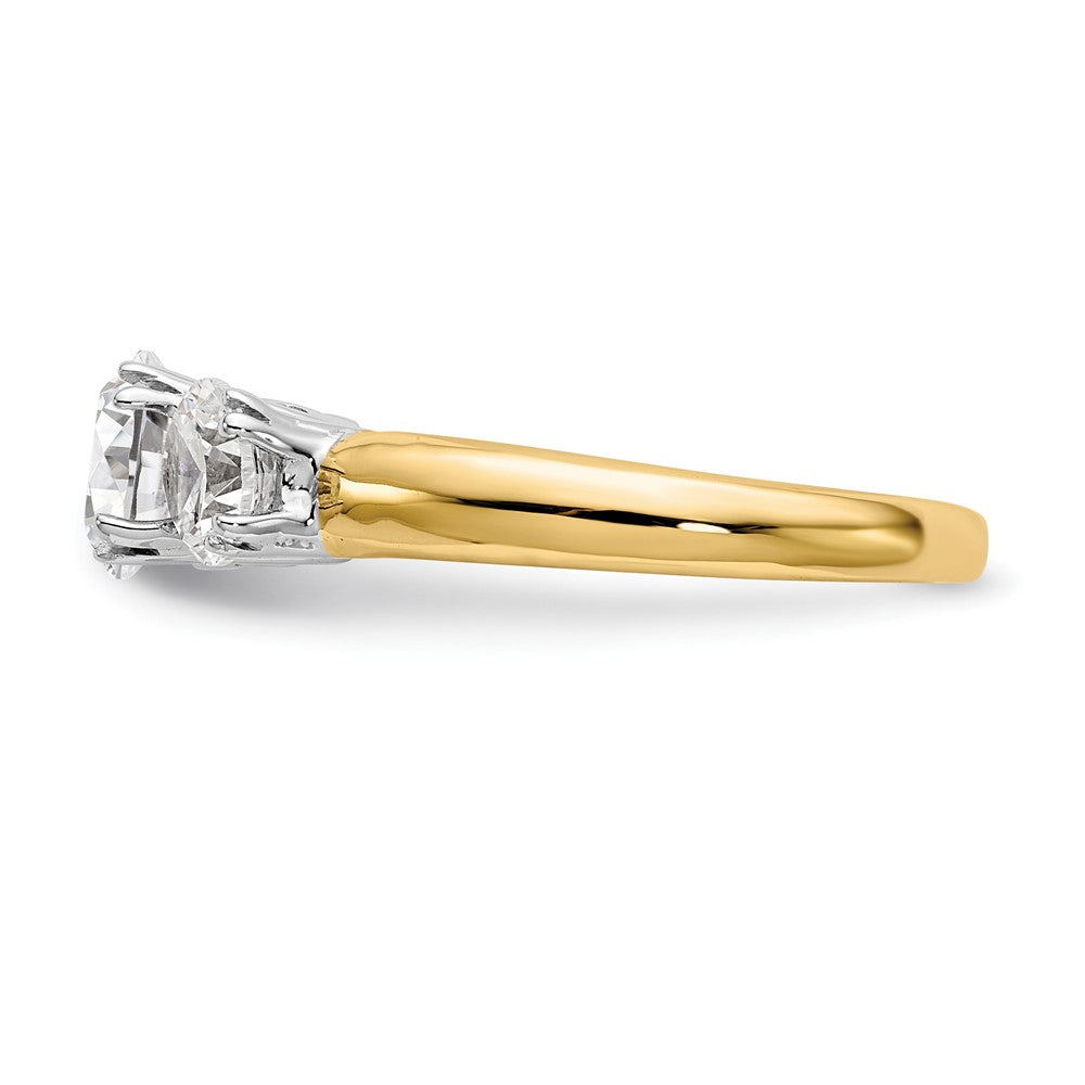 14K Two-tone 3-Stone (Holds 6.5mm Round Center and (2-5.00mm) Round Sides) Engagement Ring Mounting