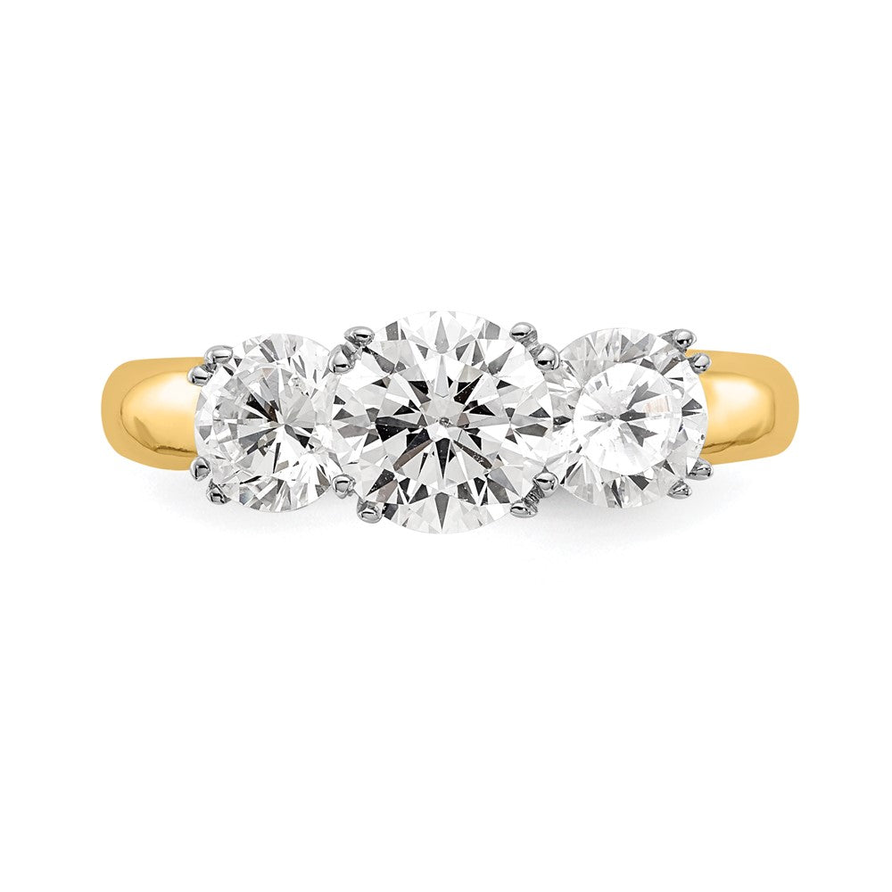 14K Two-tone 3-Stone (Holds 6.5mm Round Center and (2-5.00mm) Round Sides) Engagement Ring Mounting