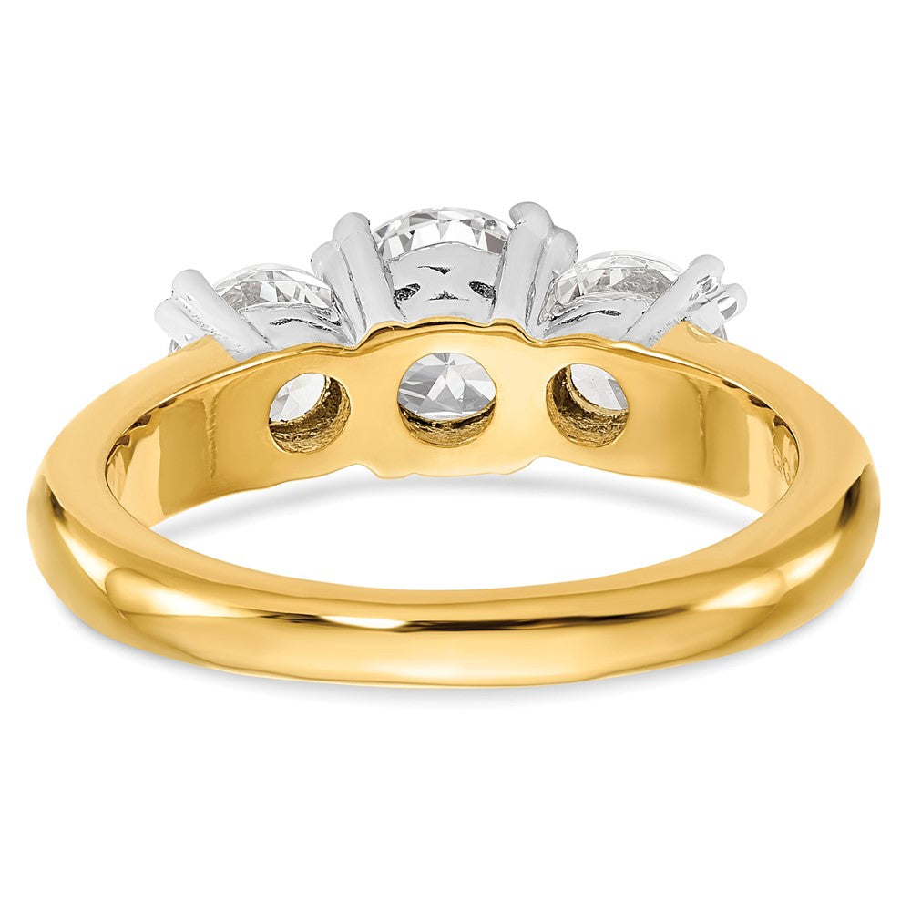 14K Two-tone 3-Stone (Holds 6.5mm Round Center and (2-5.00mm) Round Sides) Engagement Ring Mounting